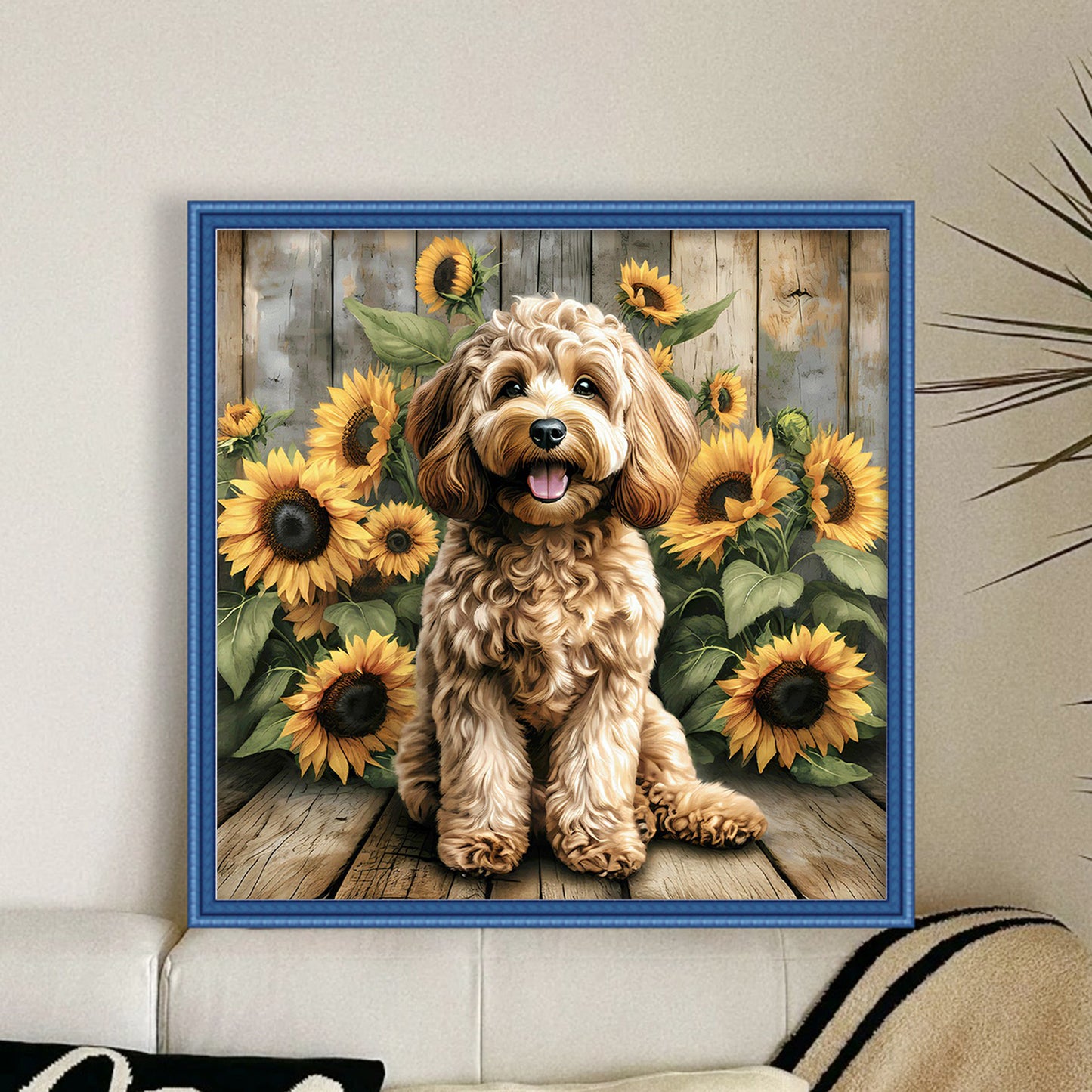 Sunflower Teddy Bear-Dog - Full 11CT Stamped Cross Stitch 40x40CM - Huacan