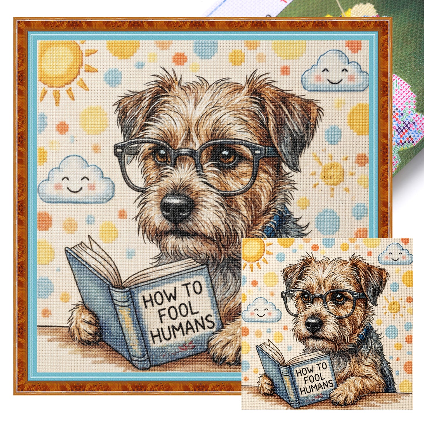 Reading Dog - Full 11CT Stamped Cross Stitch 40x40CM - Huacan