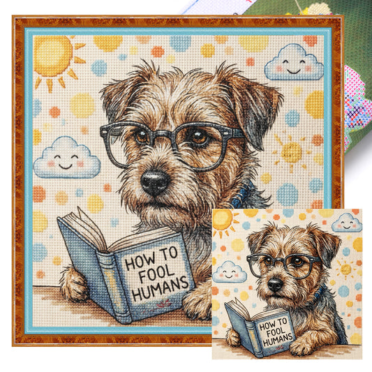 Reading Dog - Full 11CT Stamped Cross Stitch 40x40CM - Huacan