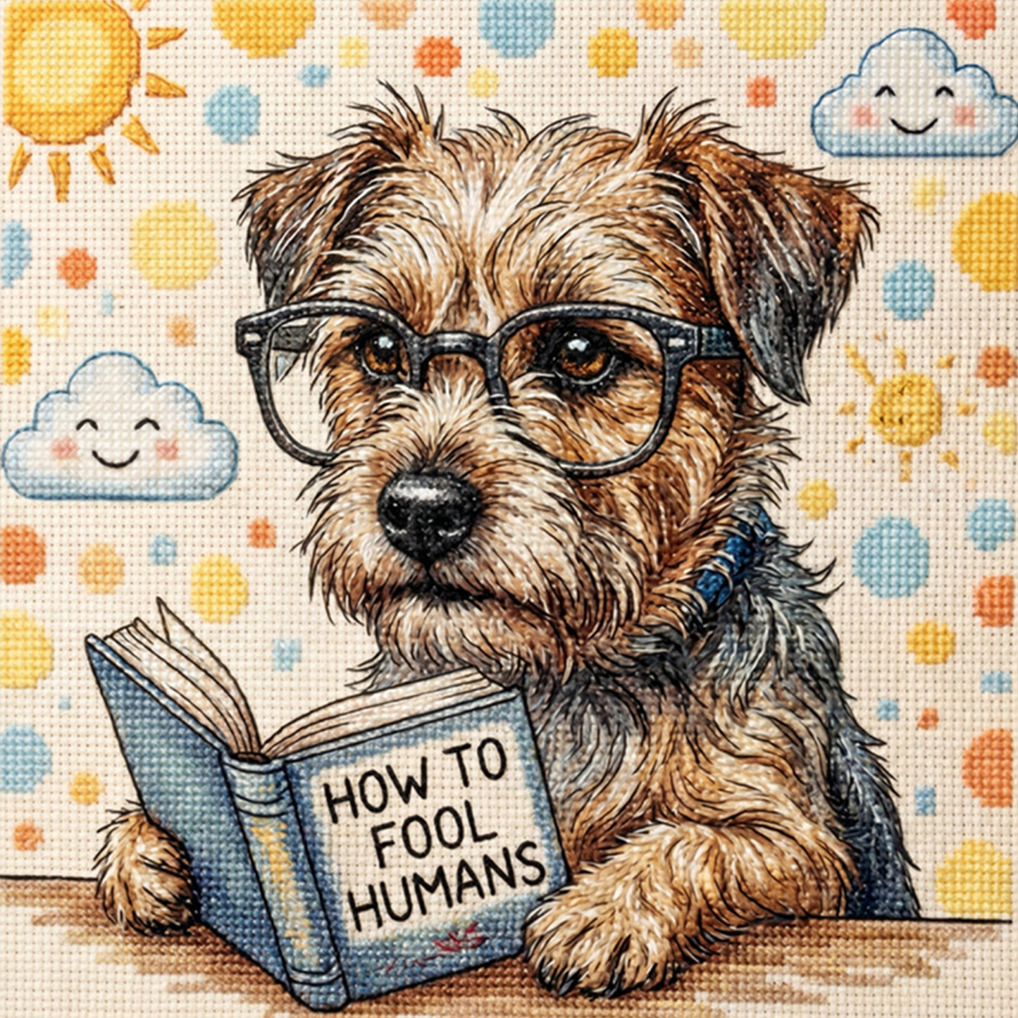Reading Dog - Full 11CT Stamped Cross Stitch 40x40CM - Huacan