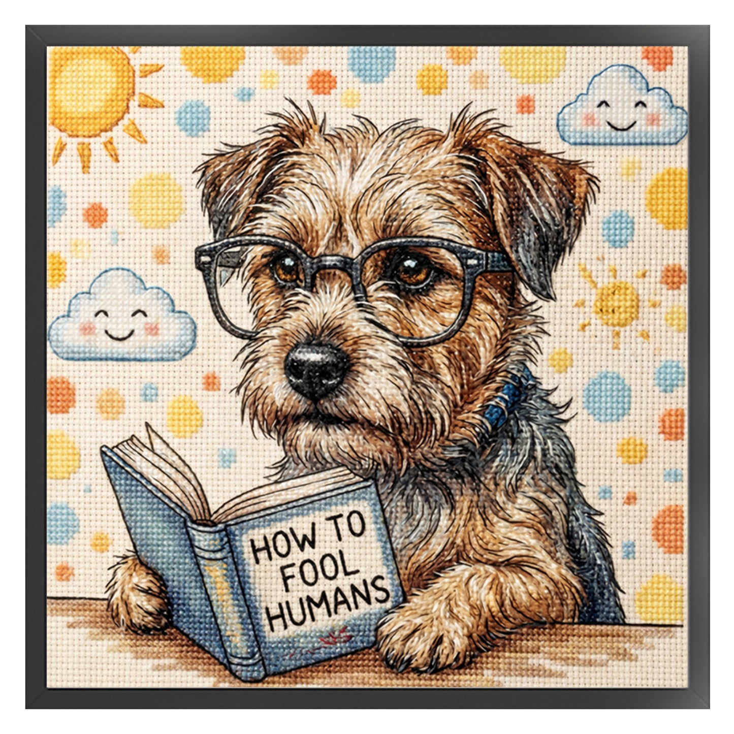 Reading Dog - Full 11CT Stamped Cross Stitch 40x40CM - Huacan