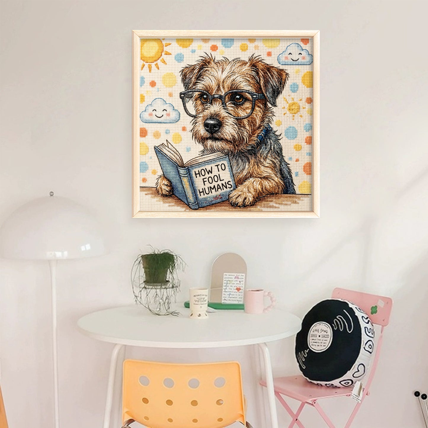 Reading Dog - Full 11CT Stamped Cross Stitch 40x40CM - Huacan