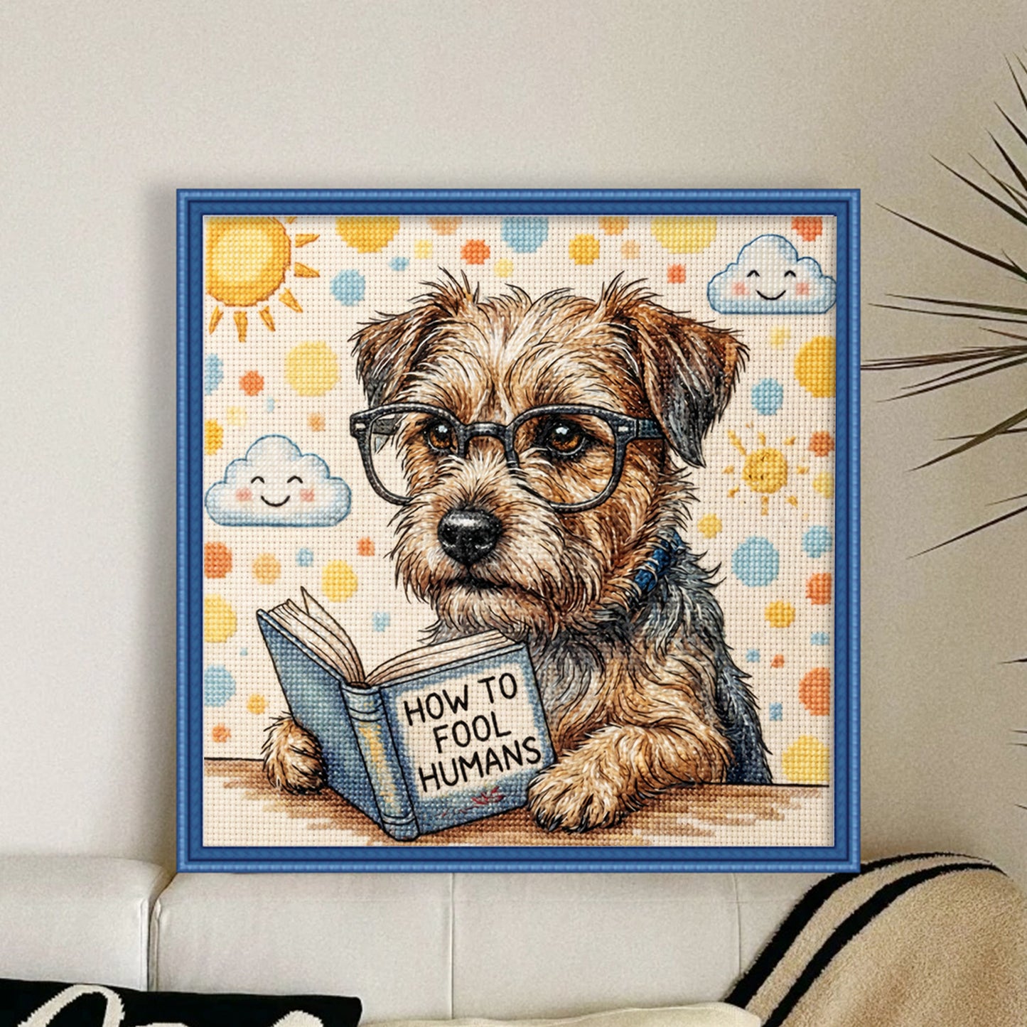 Reading Dog - Full 11CT Stamped Cross Stitch 40x40CM - Huacan