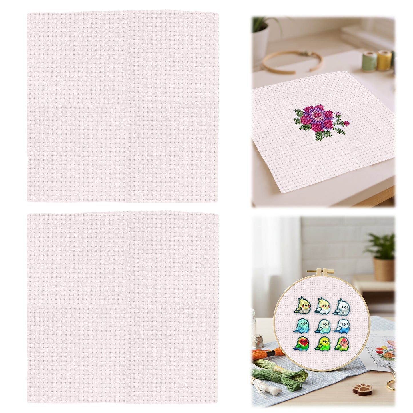 2PCS 11CT Cross Stitch Fabric 11.81x11.81 Inch Needlework Embroidery Fabric Embroidery Fabric Cloth for Garment Craft Needle-Embroidery DIY Decoration (White)