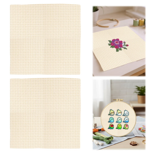 2PCS 11CT Cross Stitch Fabric 11.81x11.81 Inch Needlework Embroidery Fabric Embroidery Fabric Cloth for Garment Craft Needle-Embroidery DIY Decoration (Cream)