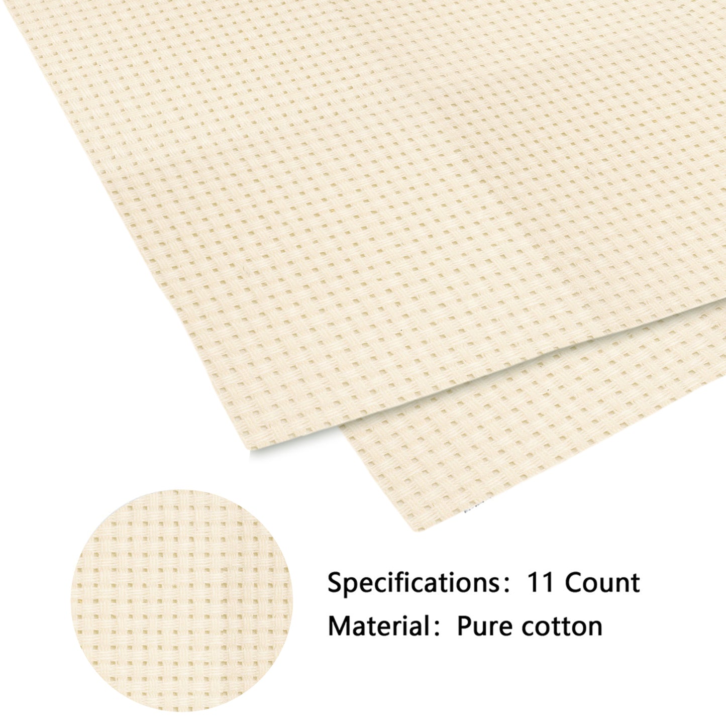 2PCS 11CT Cross Stitch Fabric 11.81x11.81 Inch Needlework Embroidery Fabric Embroidery Fabric Cloth for Garment Craft Needle-Embroidery DIY Decoration (Cream)