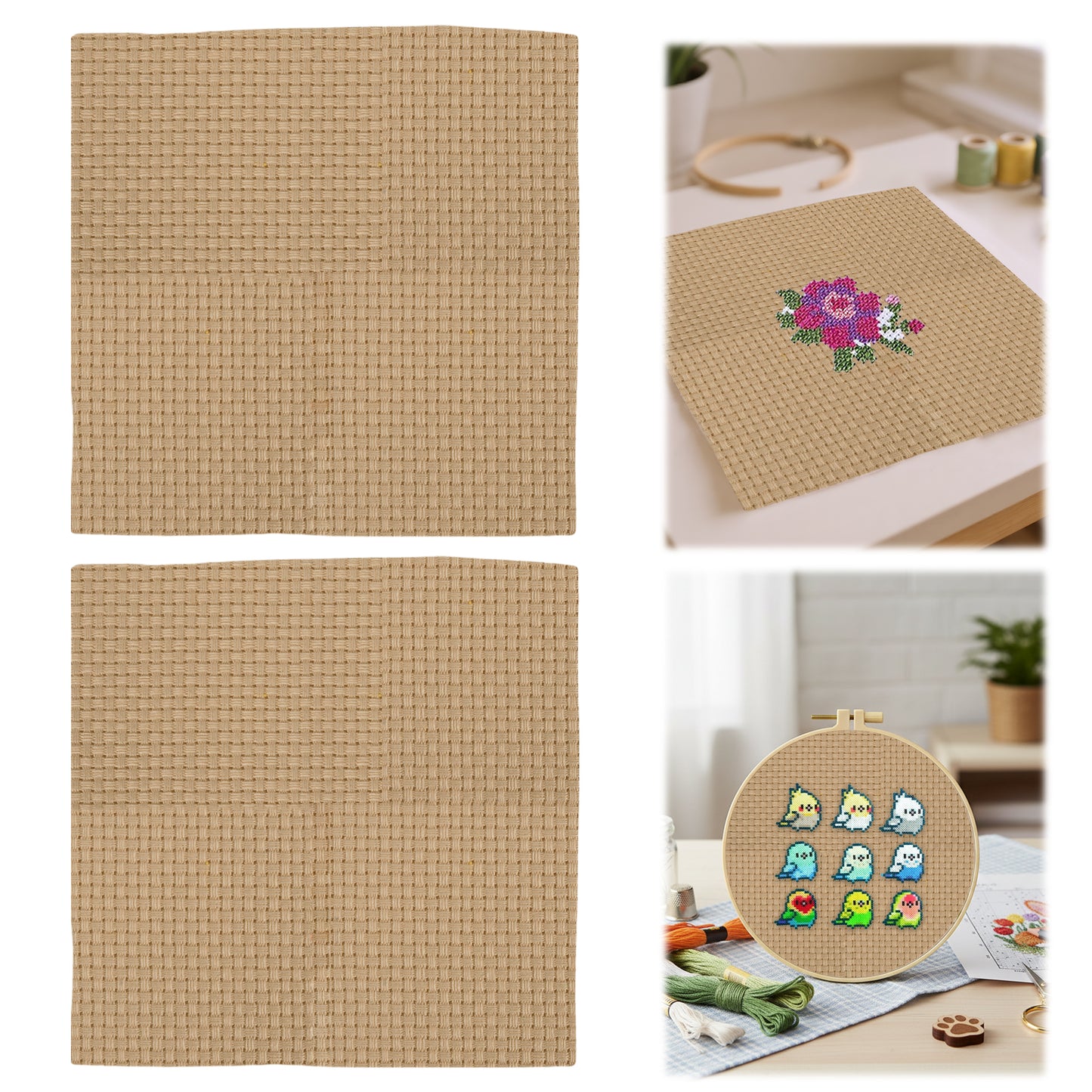 2PCS 11CT Cross Stitch Fabric 11.81x11.81 Inch Needlework Embroidery Fabric Embroidery Fabric Cloth for Garment Craft Needle-Embroidery DIY Decoration (Beige)