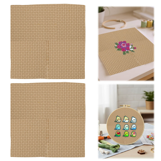 2PCS 11CT Cross Stitch Fabric 11.81x11.81 Inch Needlework Embroidery Fabric Embroidery Fabric Cloth for Garment Craft Needle-Embroidery DIY Decoration (Beige)