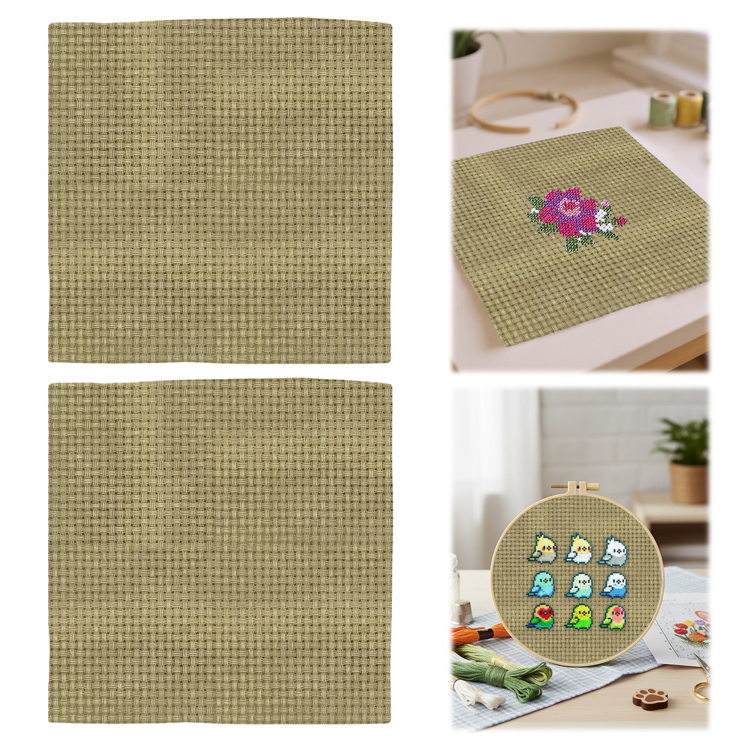 2PCS 11CT Cross Stitch Fabric 11.81x11.81 Inch Needlework Embroidery Fabric Embroidery Fabric Cloth for Garment Craft Needle-Embroidery DIY Decoration (Taupe)