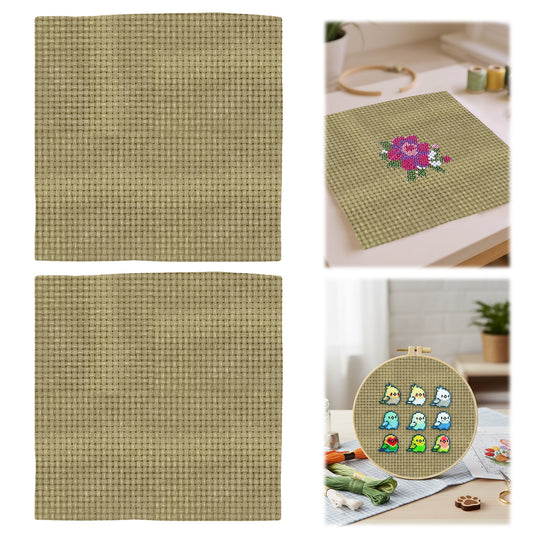 2PCS 11CT Cross Stitch Fabric 11.81x11.81 Inch Needlework Embroidery Fabric Embroidery Fabric Cloth for Garment Craft Needle-Embroidery DIY Decoration (Taupe)