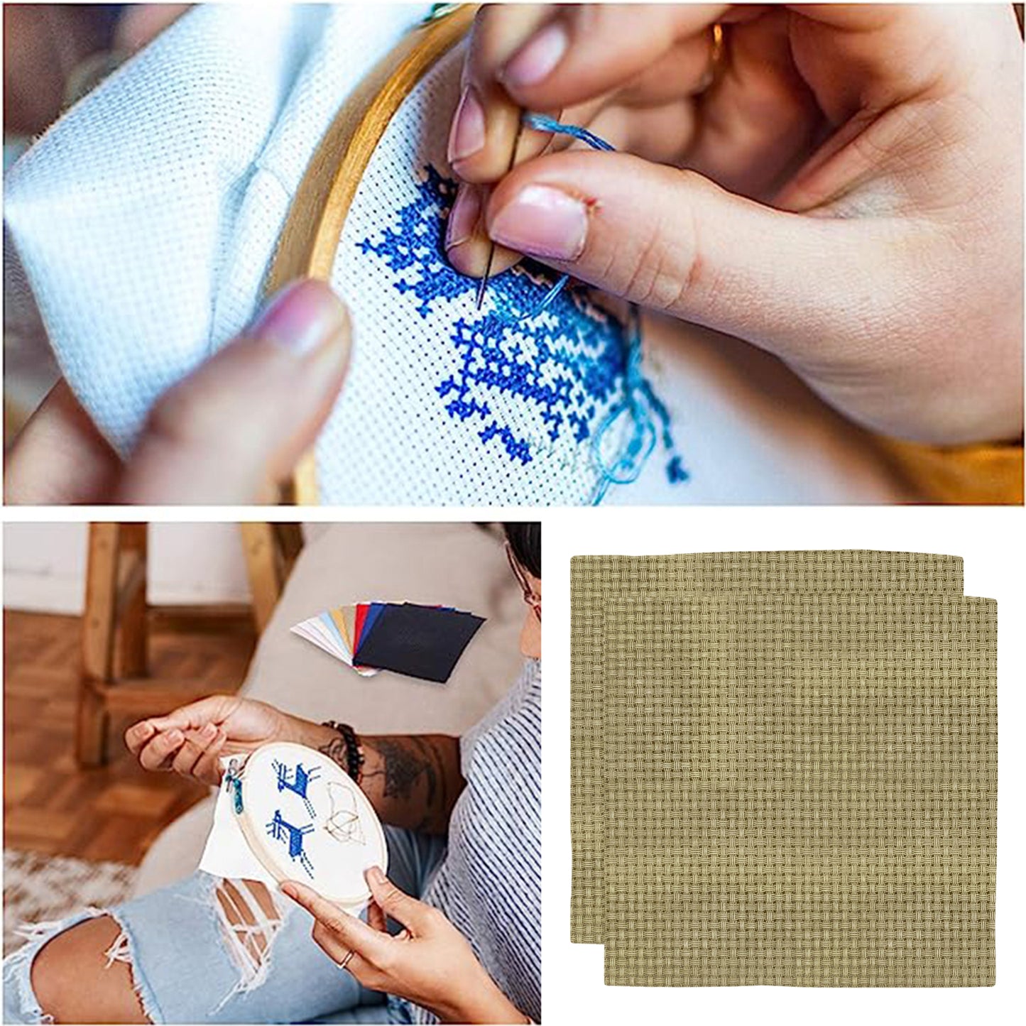 2PCS 11CT Cross Stitch Fabric 11.81x11.81 Inch Needlework Embroidery Fabric Embroidery Fabric Cloth for Garment Craft Needle-Embroidery DIY Decoration (Taupe)