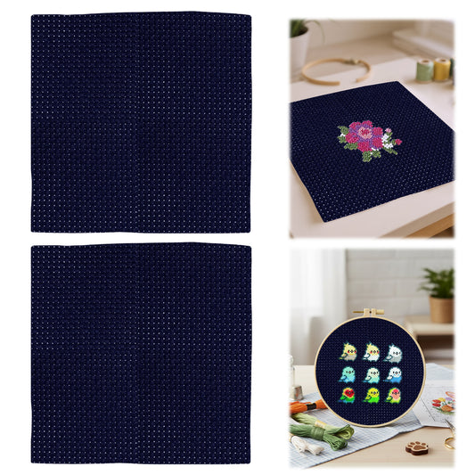 2PCS 11CT Cross Stitch Fabric 11.81x11.81 Inch Needlework Embroidery Fabric Embroidery Fabric Cloth for Garment Craft Needle-Embroidery DIY Decoration (Dark Blue)