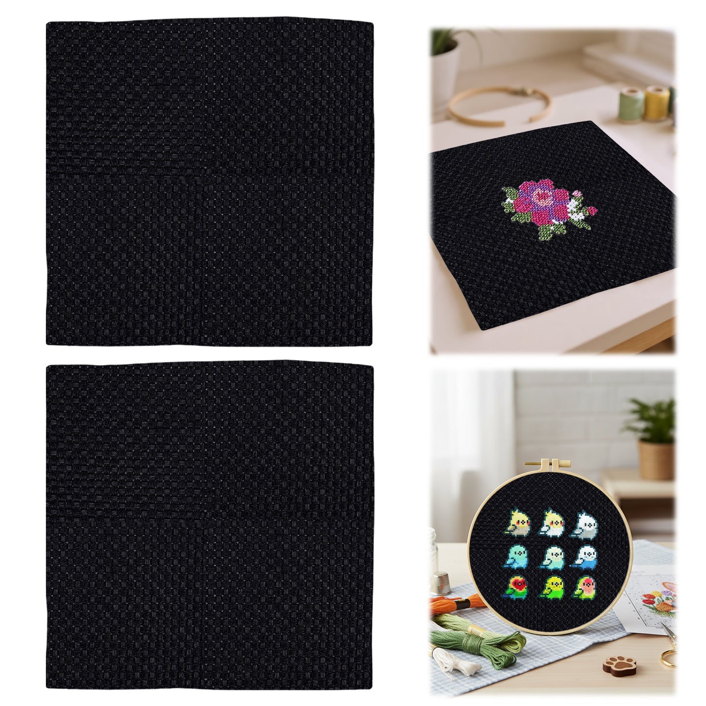 2PCS 11CT Cross Stitch Fabric 11.81x11.81 Inch Needlework Embroidery Fabric Embroidery Fabric Cloth for Garment Craft Needle-Embroidery DIY Decoration (Black)