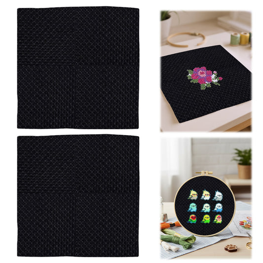 2PCS 11CT Cross Stitch Fabric 11.81x11.81 Inch Needlework Embroidery Fabric Embroidery Fabric Cloth for Garment Craft Needle-Embroidery DIY Decoration (Black)