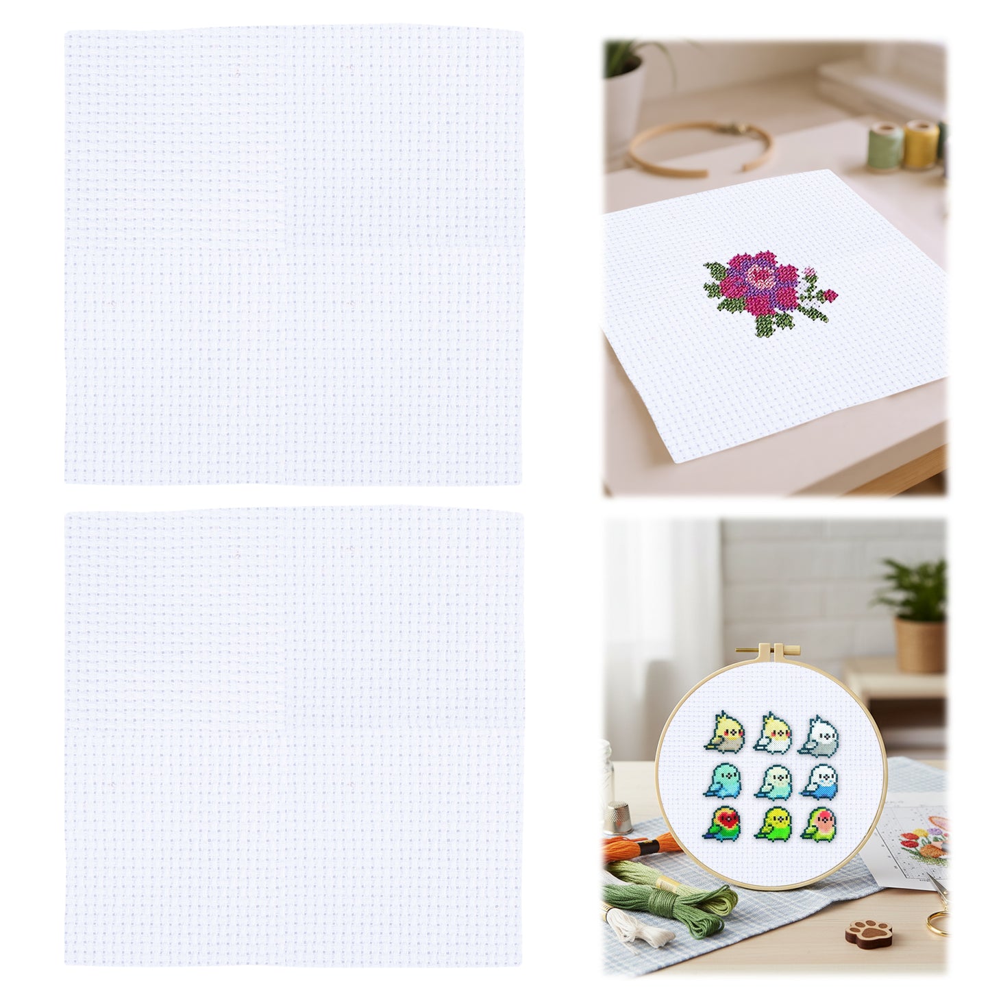 2PCS 14CT Cross Stitch Fabric 11.81x11.81 Inch Needlework Embroidery Fabric Embroidery Fabric Cloth for Garment Craft Needle-Embroidery DIY Decoration (Bleached White)