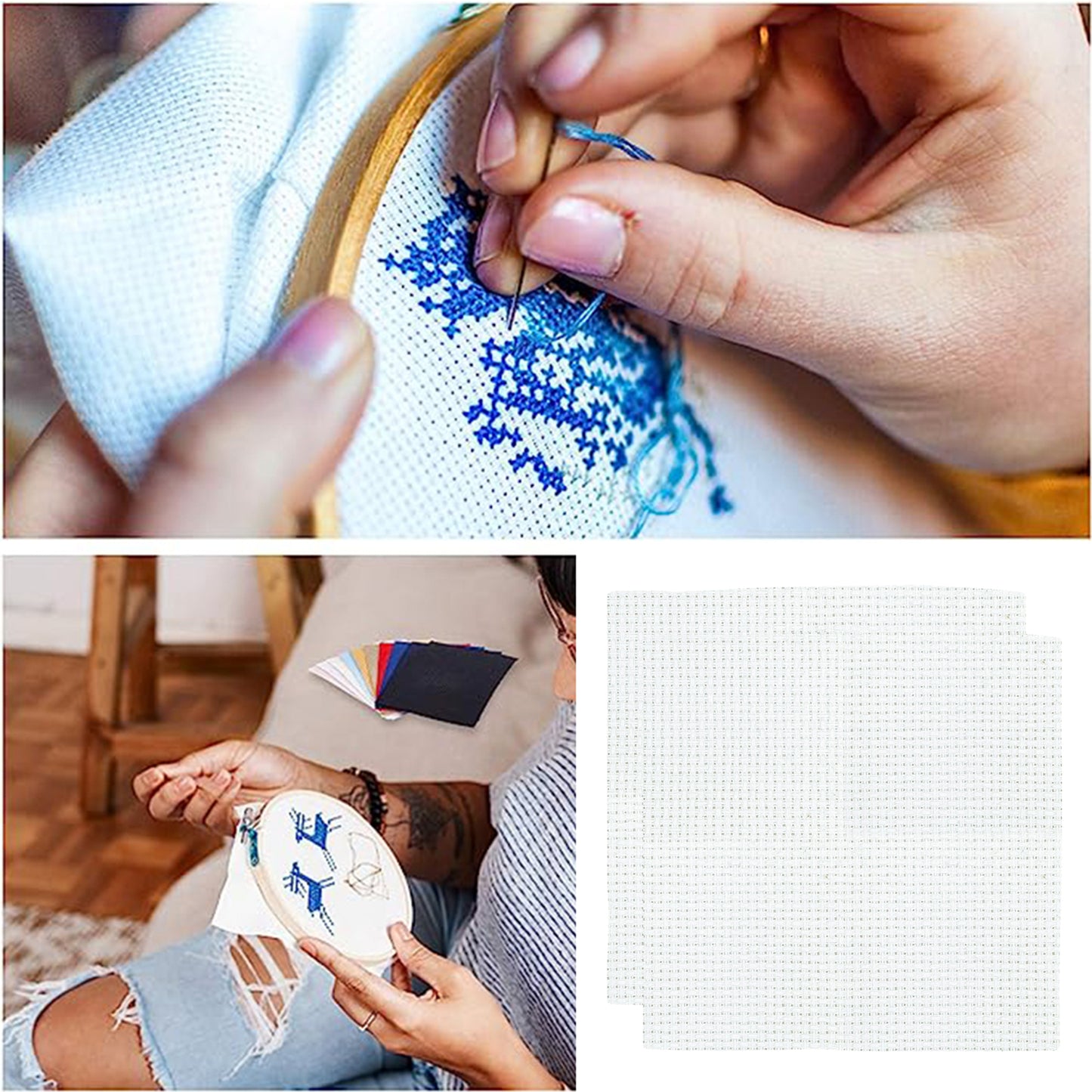 2PCS 14CT Cross Stitch Fabric 11.81x11.81 Inch Needlework Embroidery Fabric Embroidery Fabric Cloth for Garment Craft Needle-Embroidery DIY Decoration (Natural White)