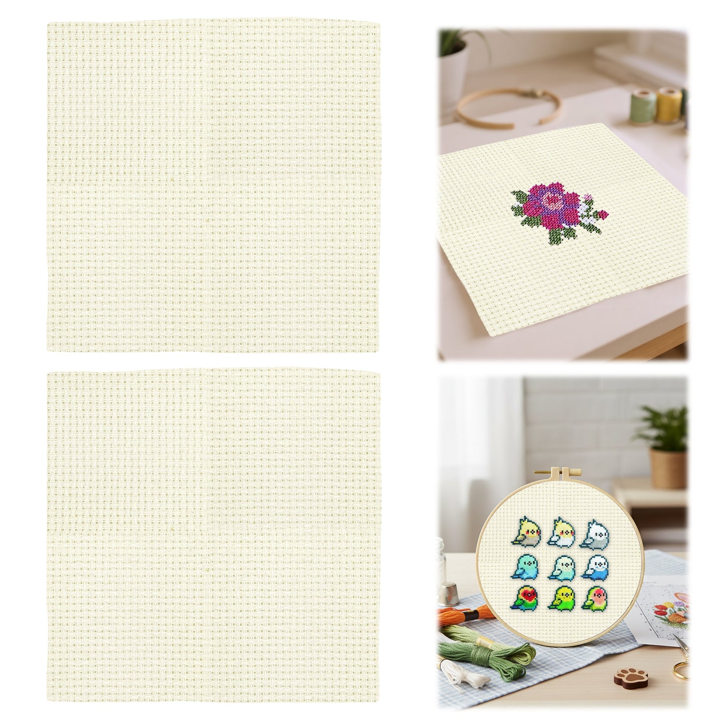 2PCS 14CT Cross Stitch Fabric 11.81x11.81 Inch Needlework Embroidery Fabric Embroidery Fabric Cloth for Garment Craft Needle-Embroidery DIY Decoration (Light Cream)
