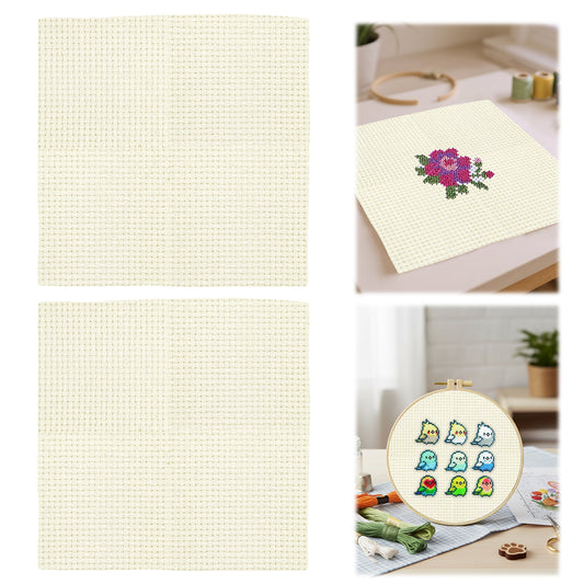 2PCS 14CT Cross Stitch Fabric 11.81x11.81 Inch Needlework Embroidery Fabric Embroidery Fabric Cloth for Garment Craft Needle-Embroidery DIY Decoration (Light Cream)