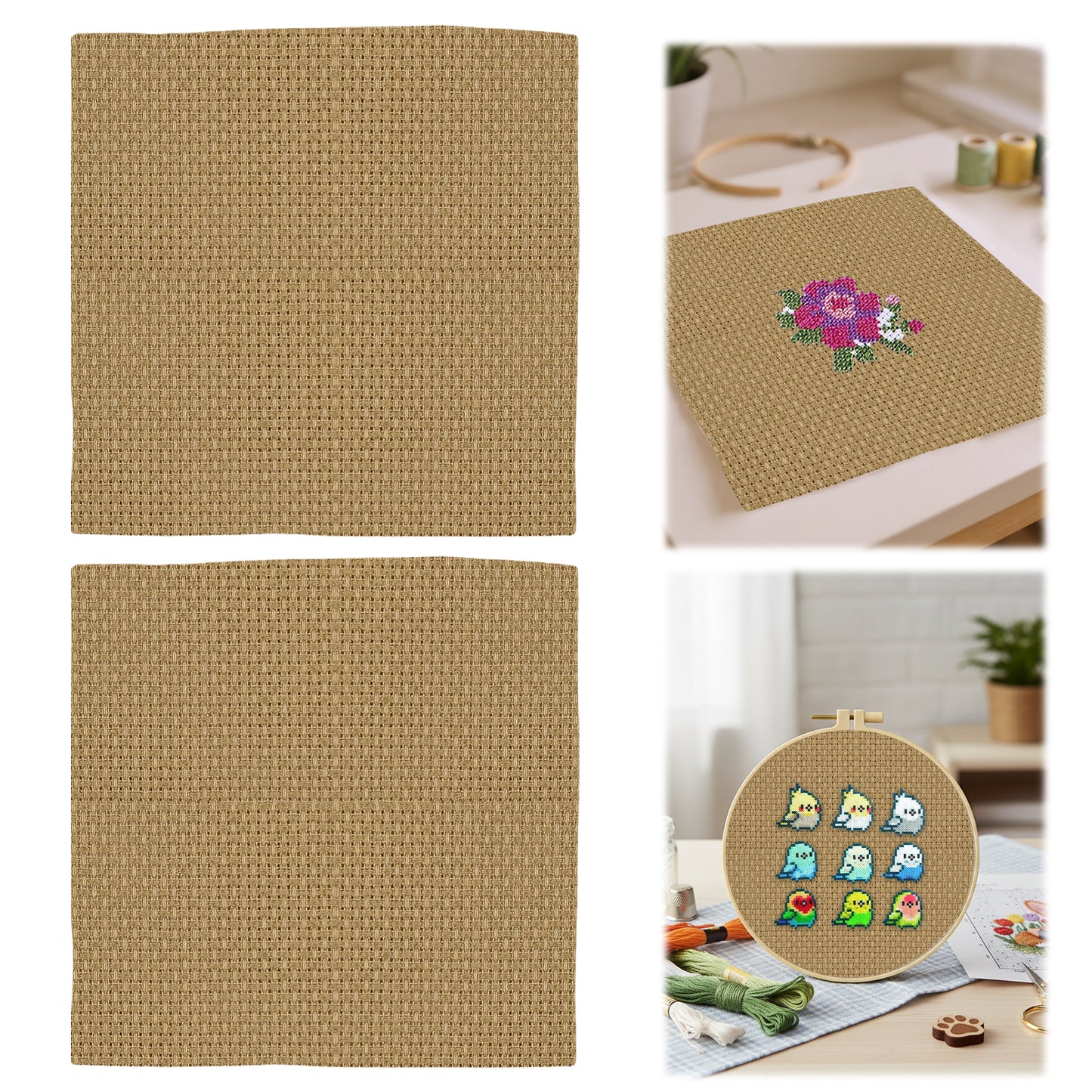 2PCS 14CT Cross Stitch Fabric 11.81x11.81 Inch Needlework Embroidery Fabric Embroidery Fabric Cloth for Garment Craft Needle-Embroidery DIY Decoration (Beige)