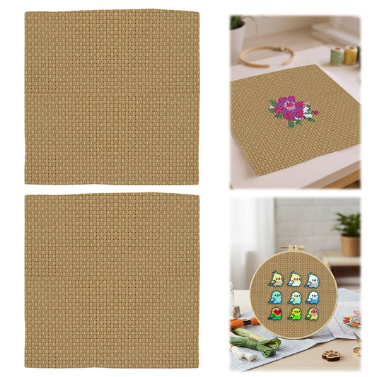 2PCS 14CT Cross Stitch Fabric 11.81x11.81 Inch Needlework Embroidery Fabric Embroidery Fabric Cloth for Garment Craft Needle-Embroidery DIY Decoration (Beige)