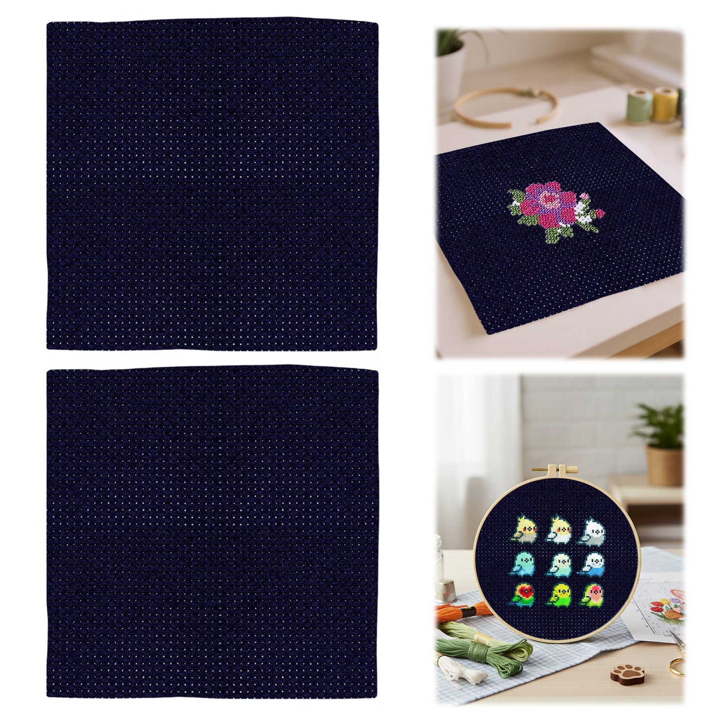 2PCS 14CT Cross Stitch Fabric 11.81x11.81 Inch Needlework Embroidery Fabric Embroidery Fabric Cloth for Garment Craft Needle-Embroidery DIY Decoration (Dark Blue)