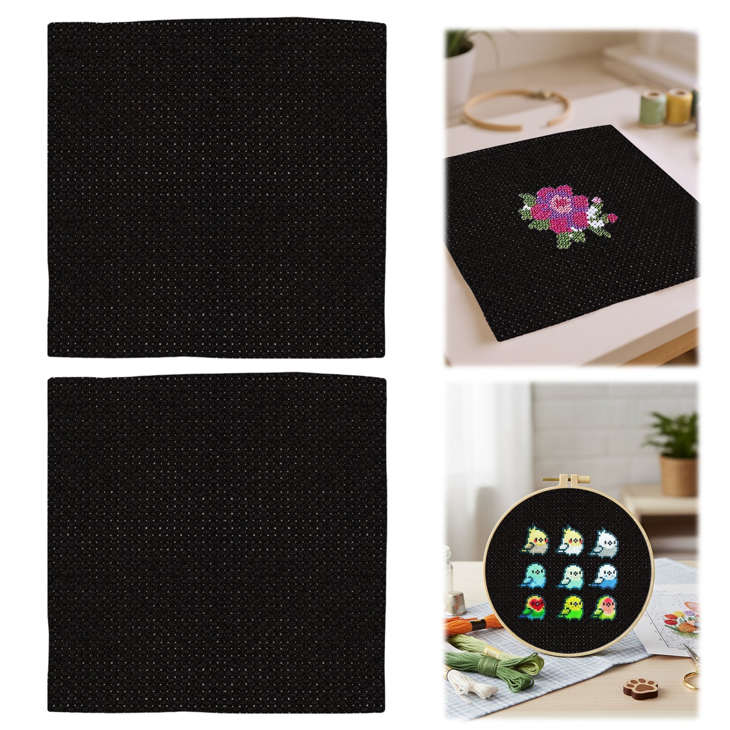 2PCS 14CT Cross Stitch Fabric 11.81x11.81 Inch Needlework Embroidery Fabric Embroidery Fabric Cloth for Garment Craft Needle-Embroidery DIY Decoration (Black)