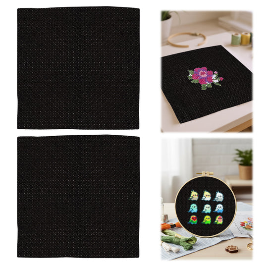 2PCS 14CT Cross Stitch Fabric 11.81x11.81 Inch Needlework Embroidery Fabric Embroidery Fabric Cloth for Garment Craft Needle-Embroidery DIY Decoration (Black)