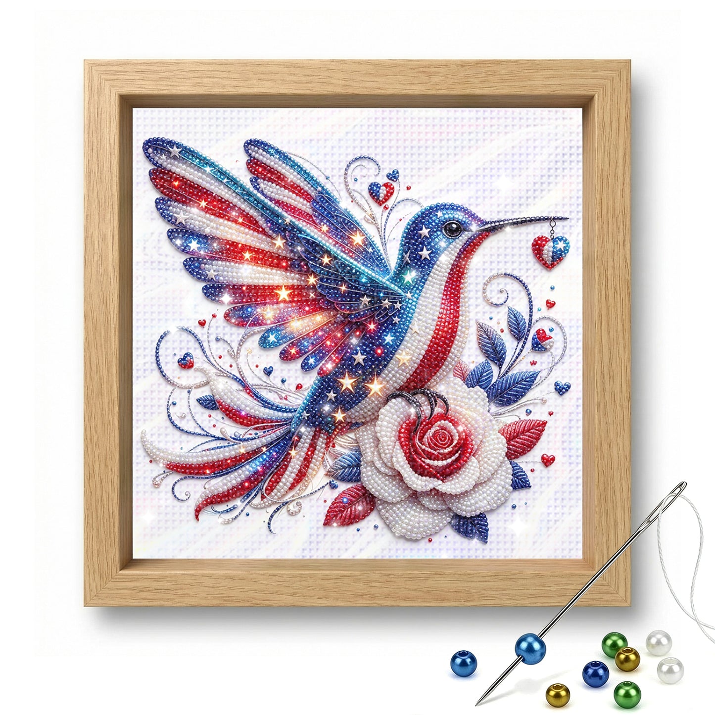 Independence Day - Partial 11CT Stamped Cross Stitch - Bead Embroidery 36x36CM/14.17x14.17in