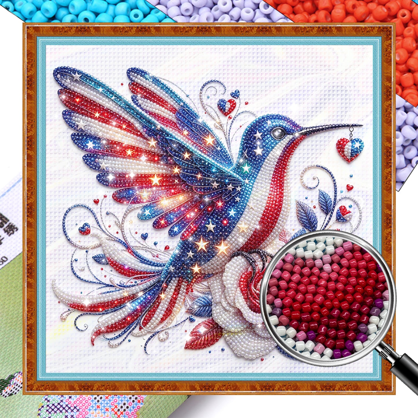Independence Day - Partial 11CT Stamped Cross Stitch - Bead Embroidery 36x36CM/14.17x14.17in
