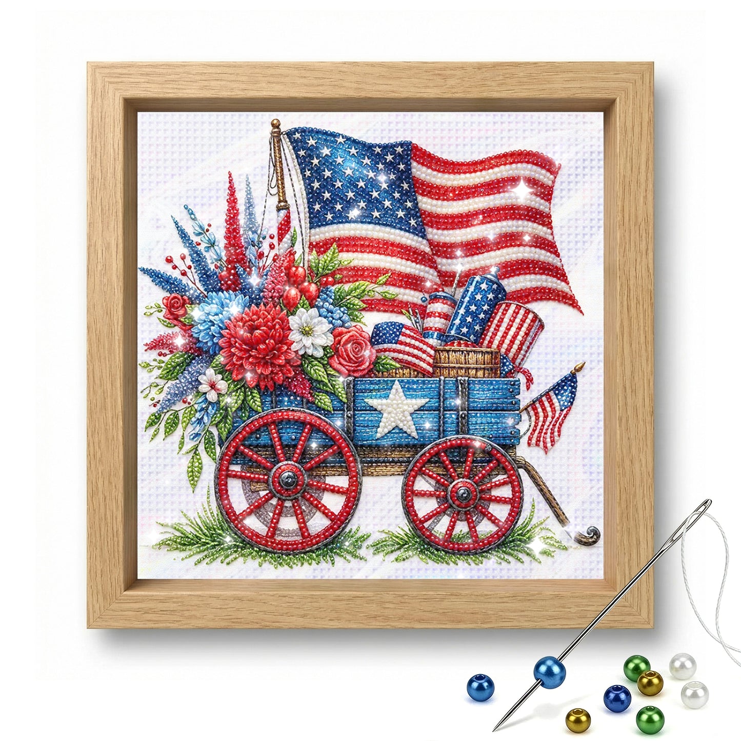 Independence Day - Partial 11CT Stamped Cross Stitch - Bead Embroidery 36x36CM/14.17x14.17in