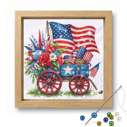 Independence Day - Partial 11CT Stamped Cross Stitch - Bead Embroidery 36x36CM/14.17x14.17in