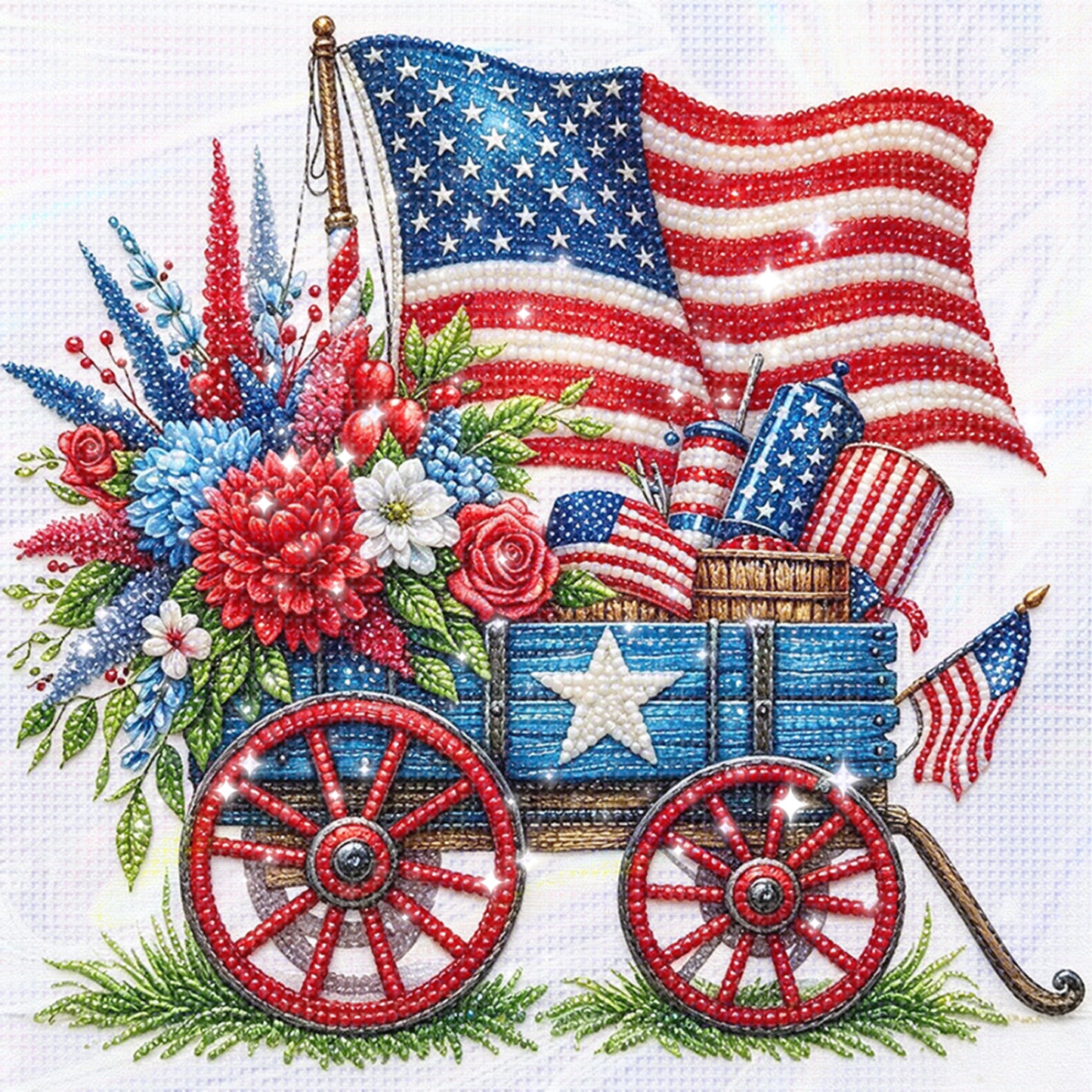 Independence Day - Partial 11CT Stamped Cross Stitch - Bead Embroidery 36x36CM/14.17x14.17in