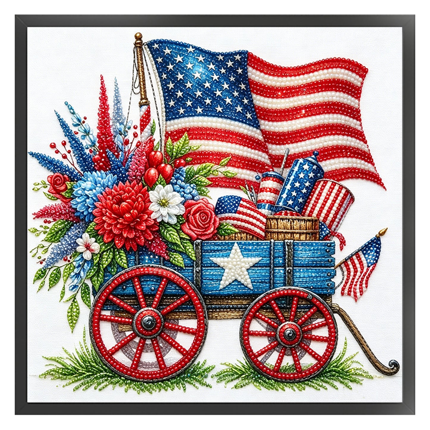 Independence Day - Partial 11CT Stamped Cross Stitch - Bead Embroidery 36x36CM/14.17x14.17in