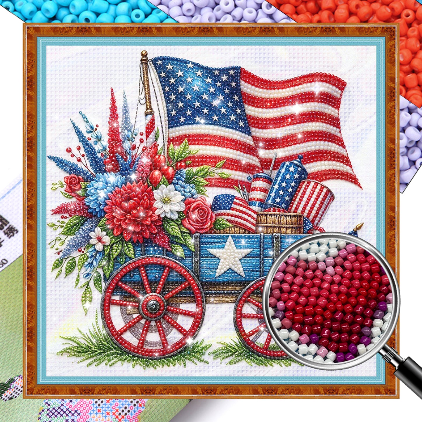 Independence Day - Partial 11CT Stamped Cross Stitch - Bead Embroidery 36x36CM/14.17x14.17in