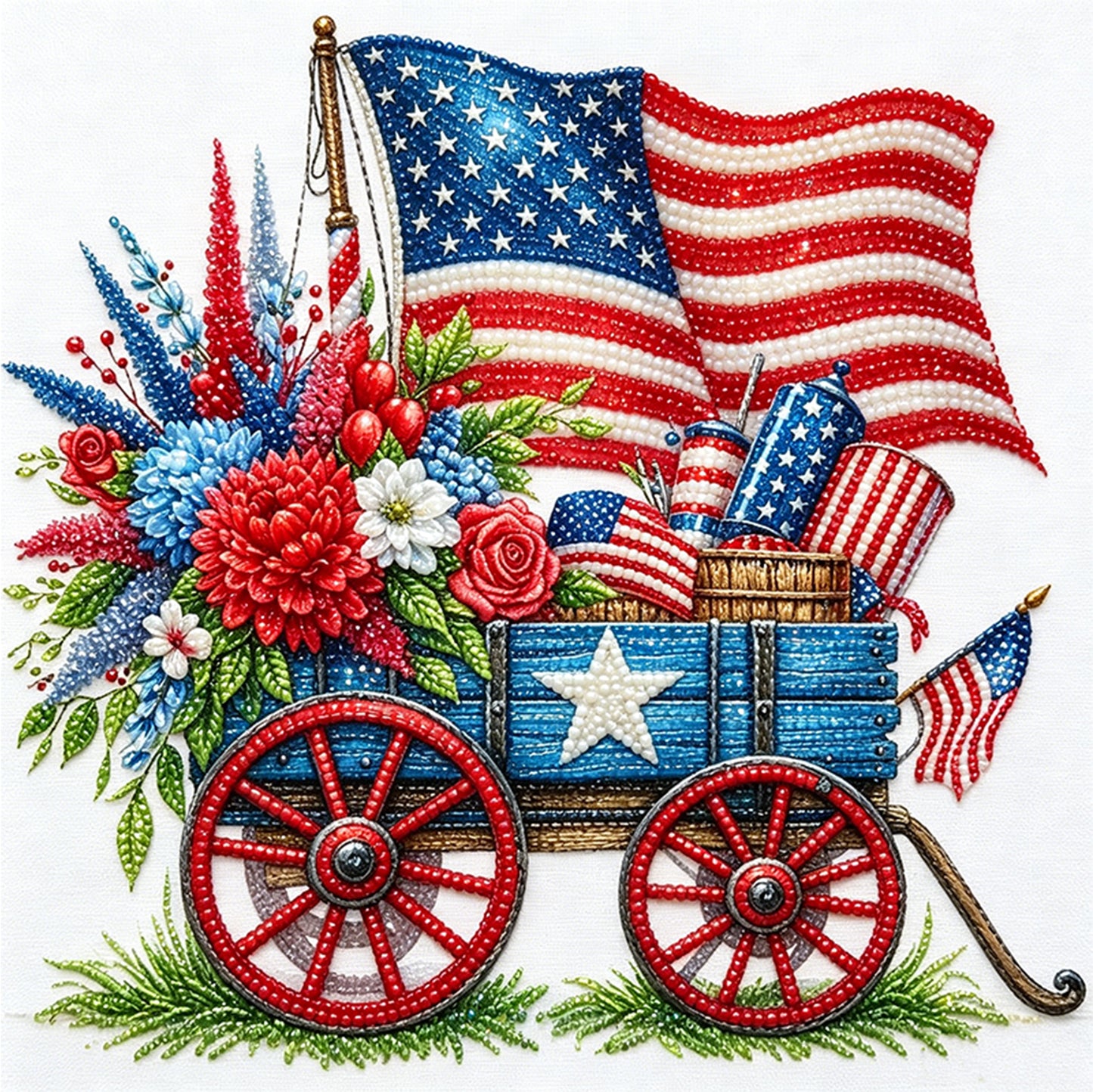 Independence Day - Partial 11CT Stamped Cross Stitch - Bead Embroidery 36x36CM/14.17x14.17in
