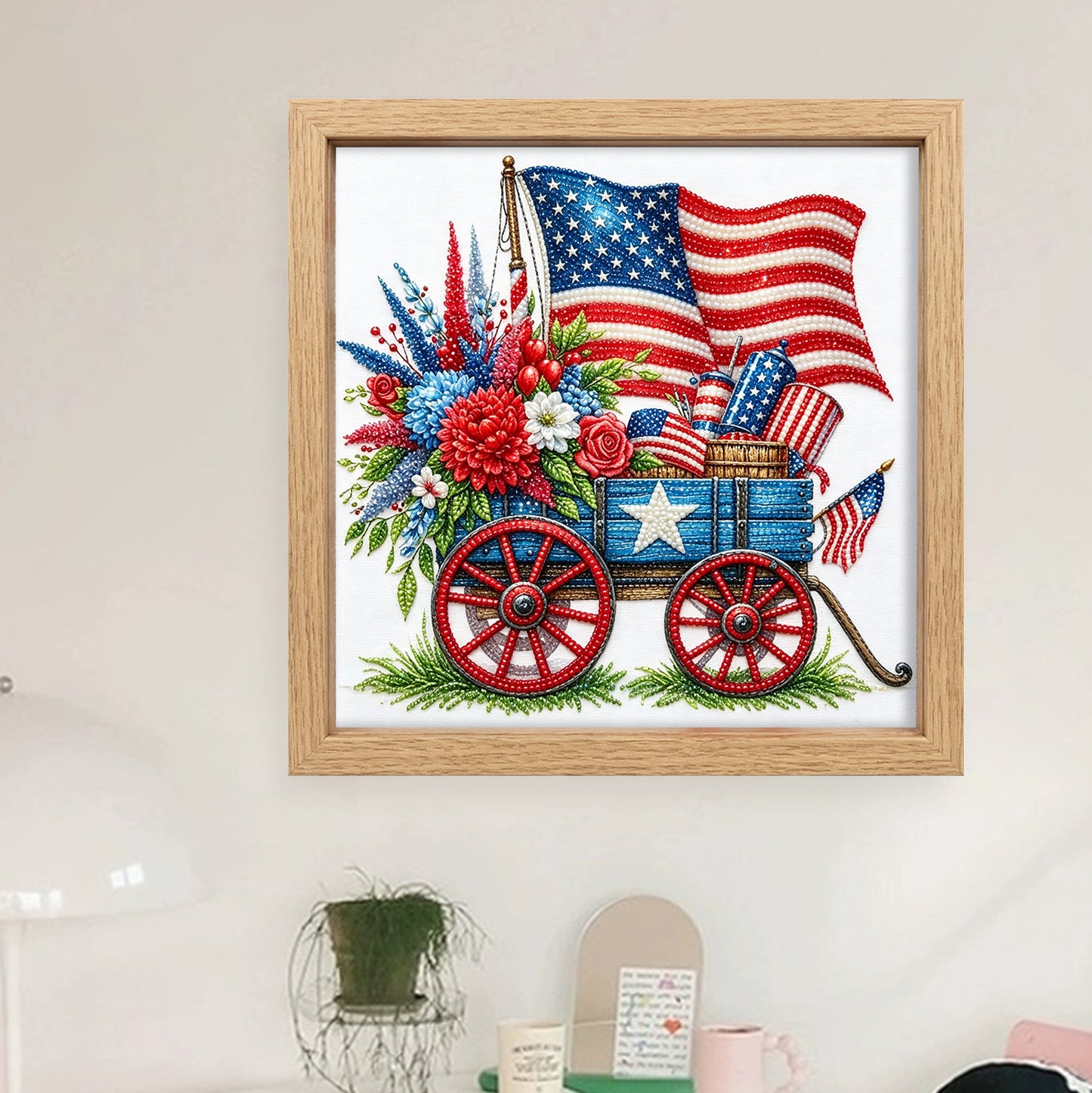 Independence Day - Partial 11CT Stamped Cross Stitch - Bead Embroidery 36x36CM/14.17x14.17in