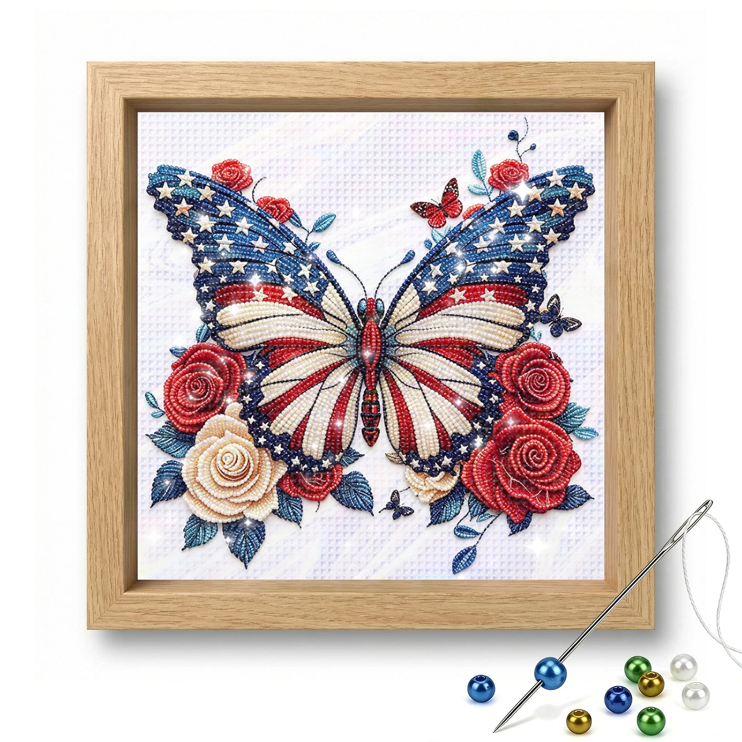 Independence Day - Partial 11CT Stamped Cross Stitch - Bead Embroidery 36x36CM/14.17x14.17in