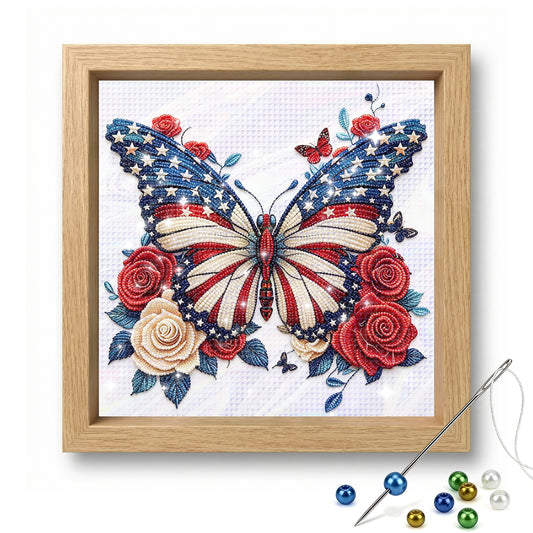 Independence Day - Partial 11CT Stamped Cross Stitch - Bead Embroidery 36x36CM/14.17x14.17in