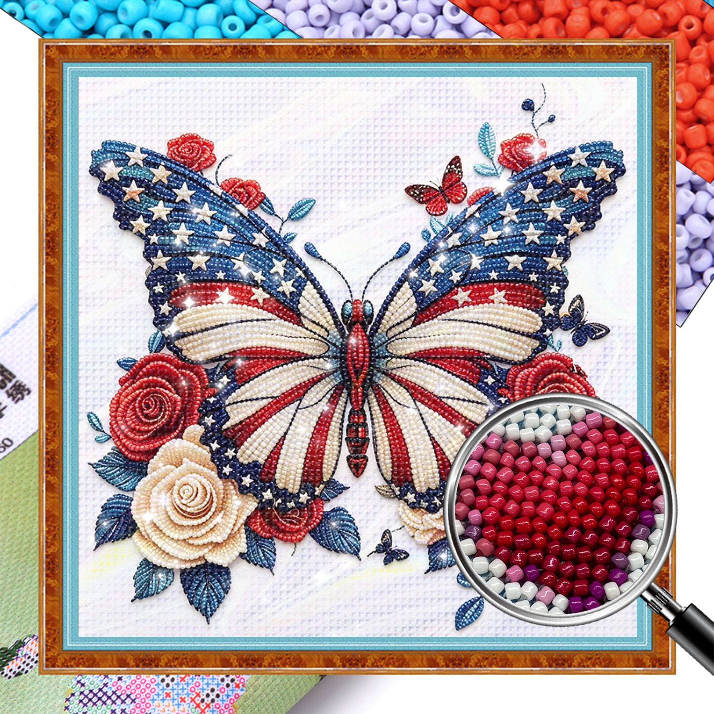 Independence Day - Partial 11CT Stamped Cross Stitch - Bead Embroidery 36x36CM/14.17x14.17in