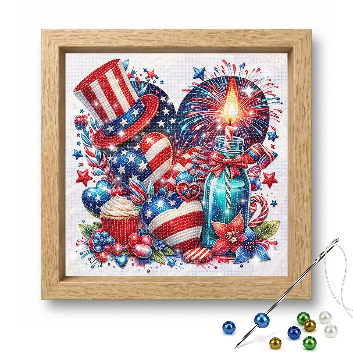 Independence Day - Partial 11CT Stamped Cross Stitch - Bead Embroidery 36x36CM/14.17x14.17in