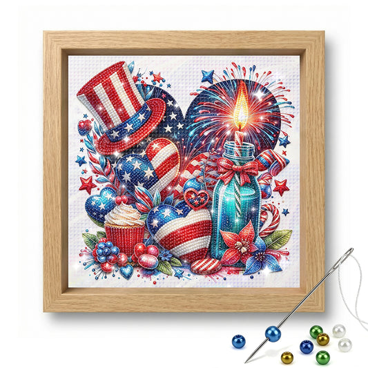 Independence Day - Partial 11CT Stamped Cross Stitch - Bead Embroidery 36x36CM/14.17x14.17in