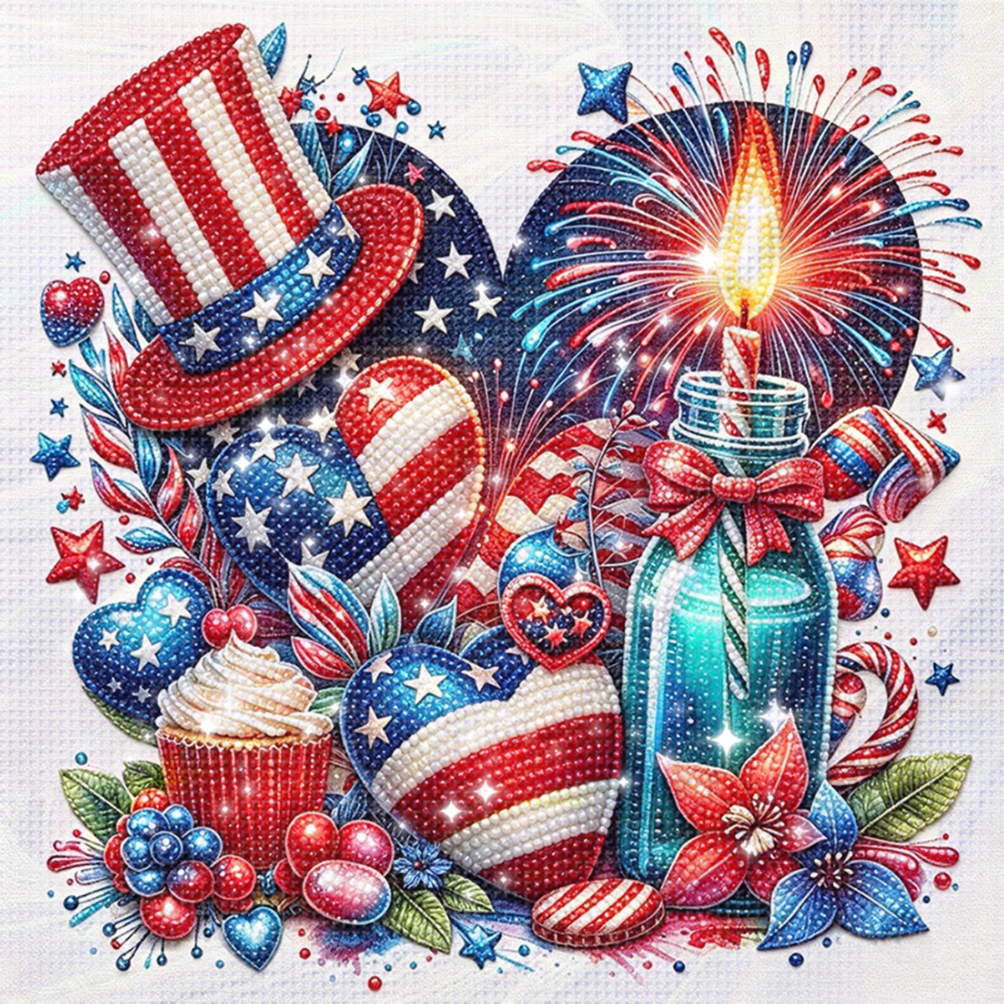 Independence Day - Partial 11CT Stamped Cross Stitch - Bead Embroidery 36x36CM/14.17x14.17in
