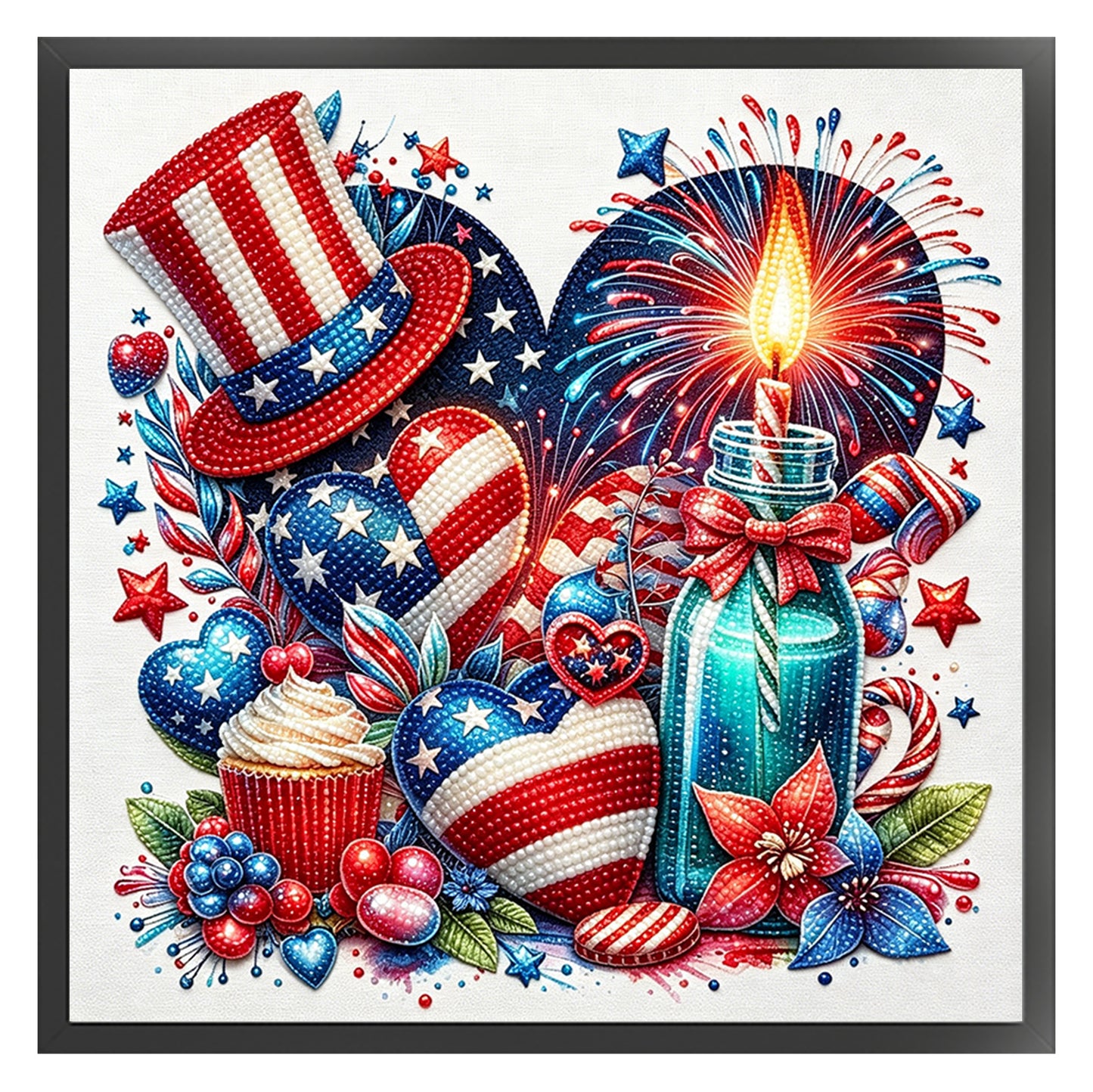 Independence Day - Partial 11CT Stamped Cross Stitch - Bead Embroidery 36x36CM/14.17x14.17in