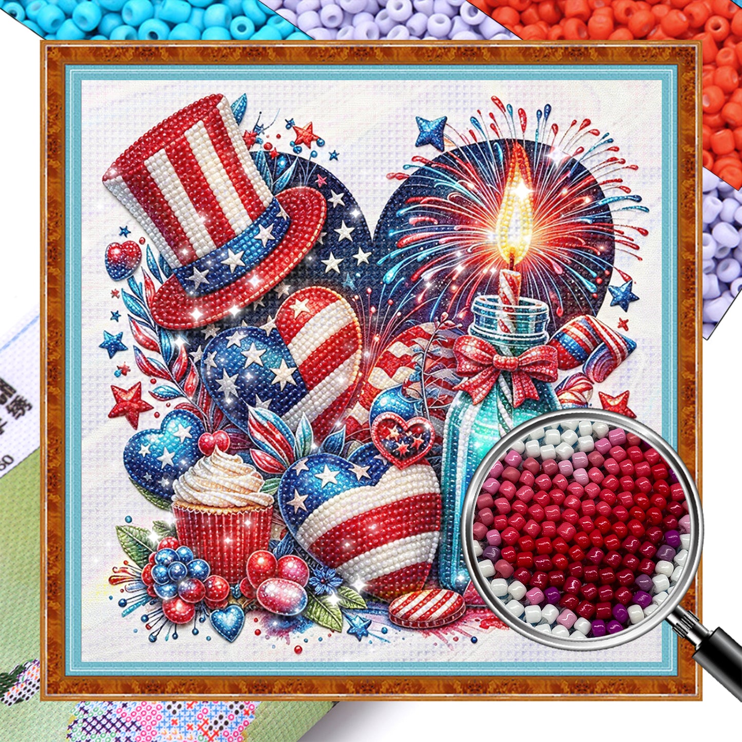 Independence Day - Partial 11CT Stamped Cross Stitch - Bead Embroidery 36x36CM/14.17x14.17in