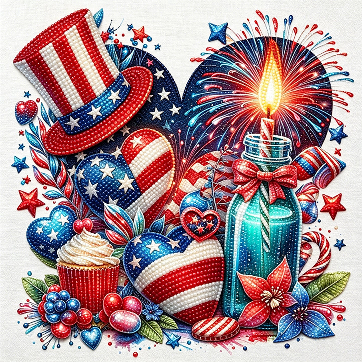 Independence Day - Partial 11CT Stamped Cross Stitch - Bead Embroidery 36x36CM/14.17x14.17in