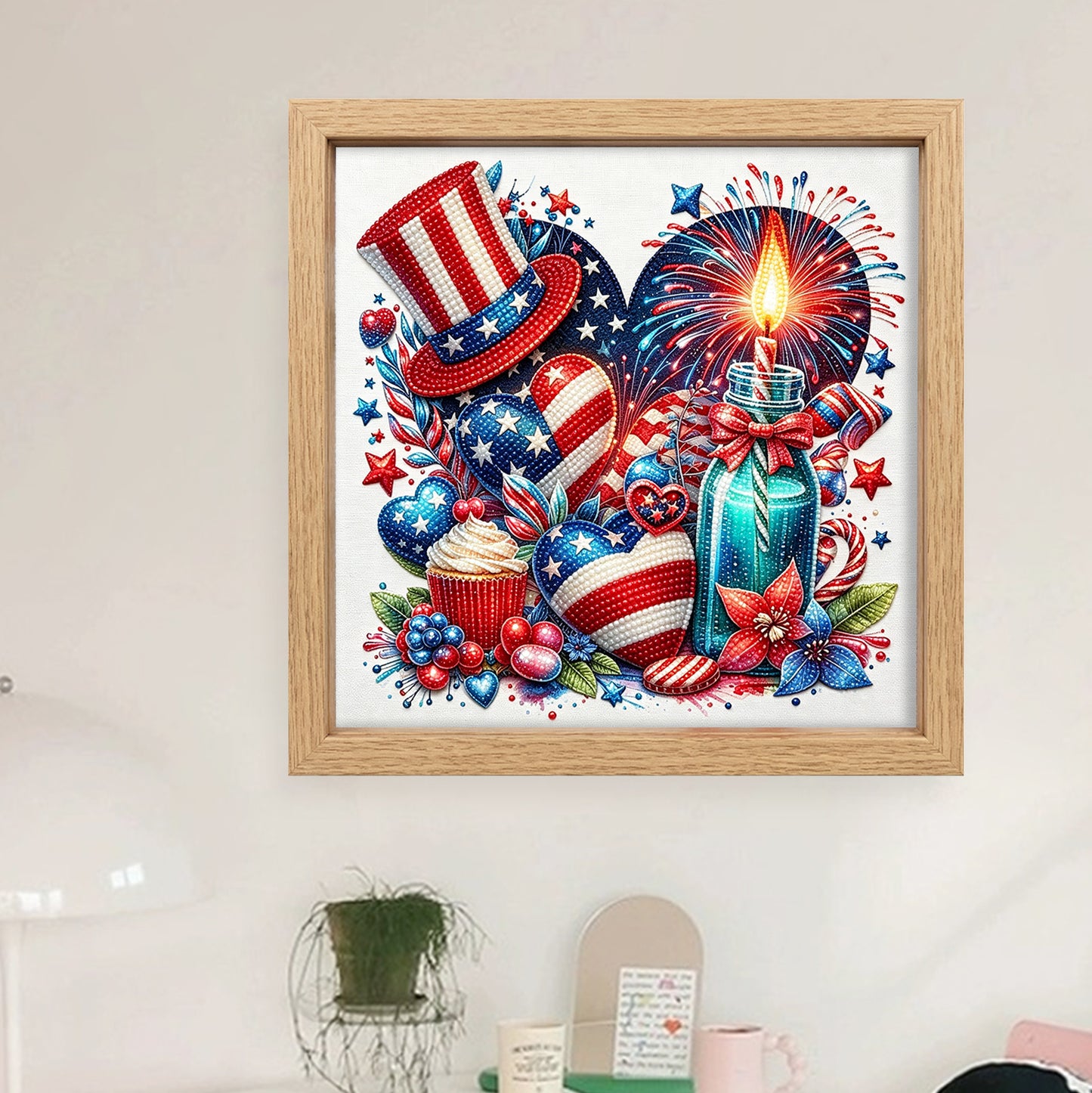 Independence Day - Partial 11CT Stamped Cross Stitch - Bead Embroidery 36x36CM/14.17x14.17in