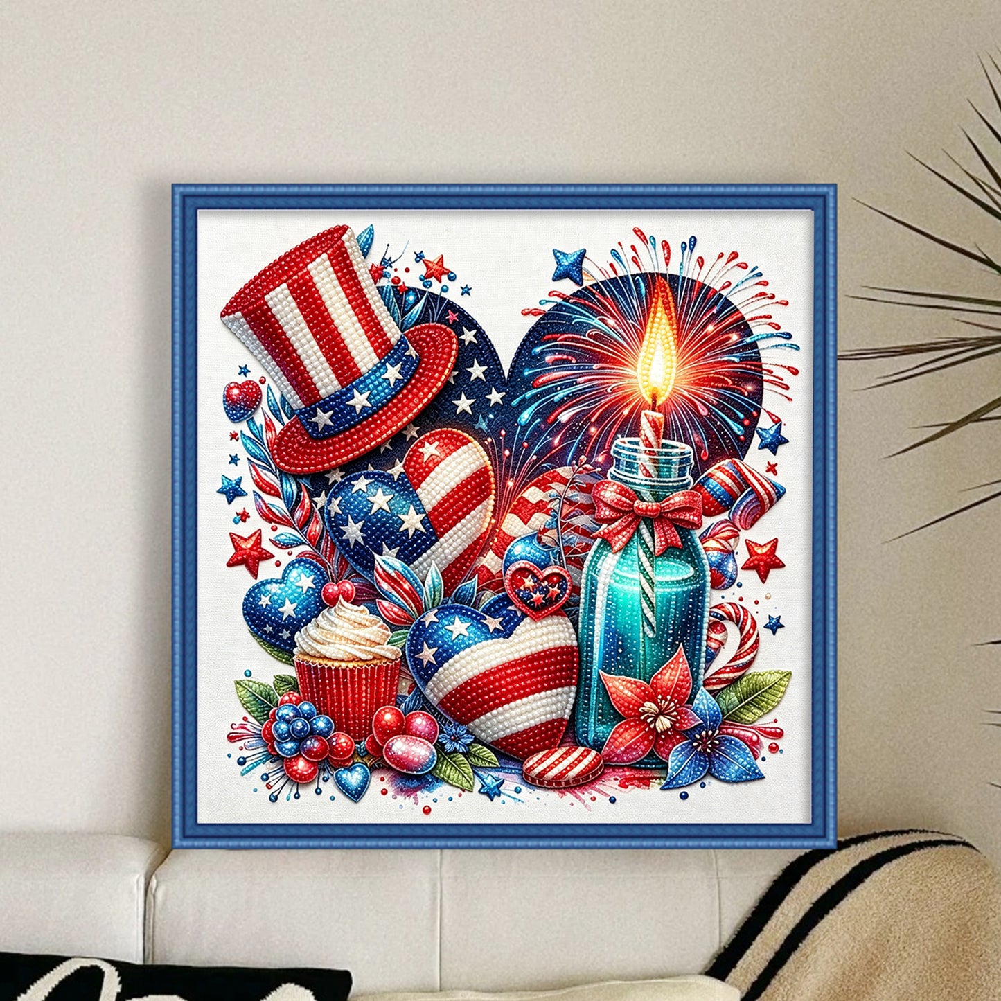 Independence Day - Partial 11CT Stamped Cross Stitch - Bead Embroidery 36x36CM/14.17x14.17in