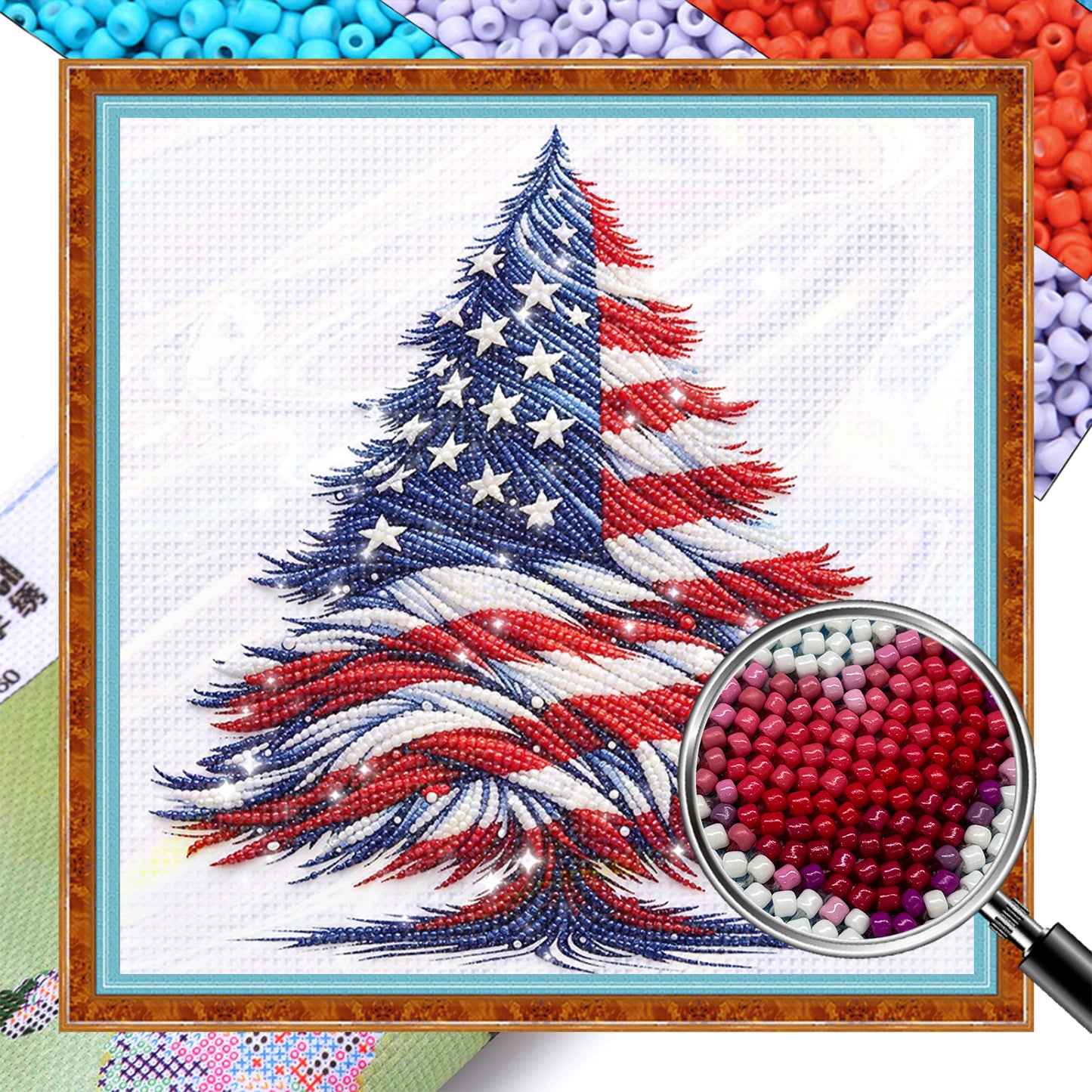 Independence Day - Partial 11CT Stamped Cross Stitch - Bead Embroidery 36x36CM/14.17x14.17in