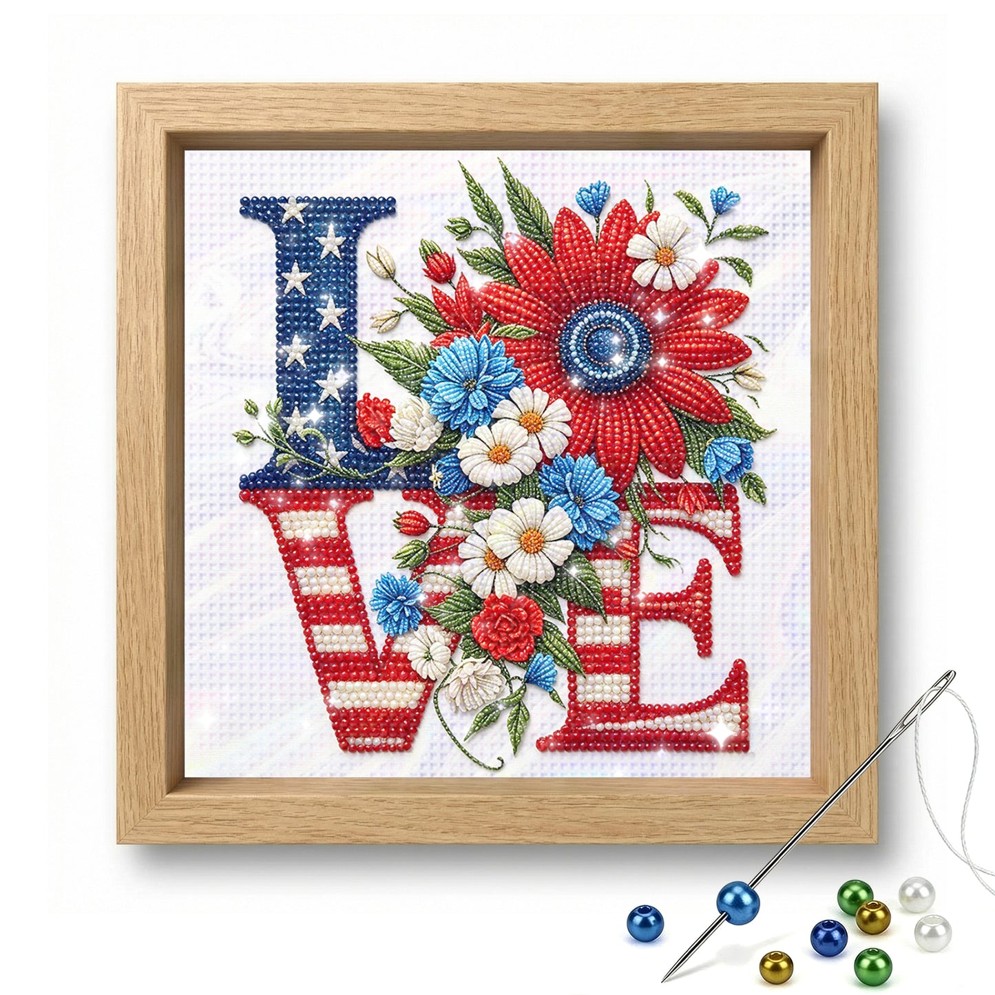Independence Day - Partial 11CT Stamped Cross Stitch - Bead Embroidery 36x36CM/14.17x14.17in