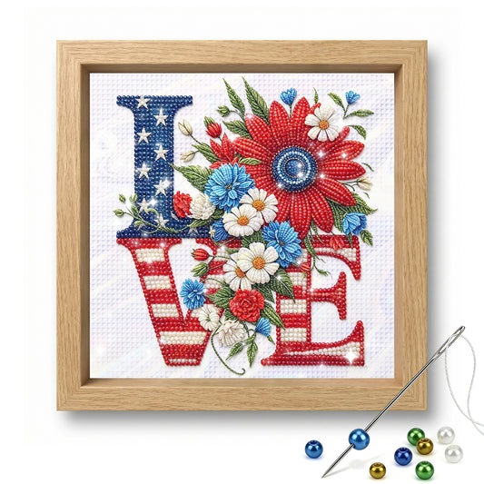 Independence Day - Partial 11CT Stamped Cross Stitch - Bead Embroidery 36x36CM/14.17x14.17in